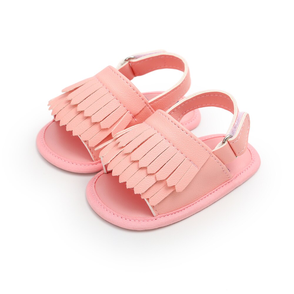 Sandalias chicas chicos bebé fleco sólido recién nacido Infante antideslizante suela de algodón peso ligero primeros caminantes zapatos lindos de verano