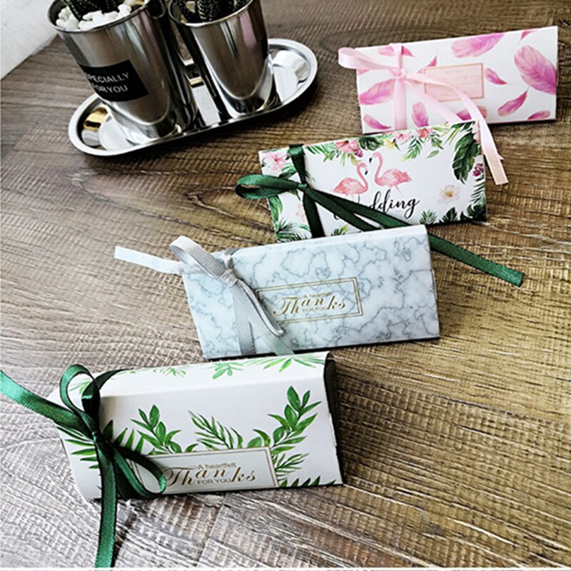 100Pcs Flamingo Wedding Candy Box Paper Guests Favor Boxes Birthday Party Favors chocolate cookie Box packaging Supplie