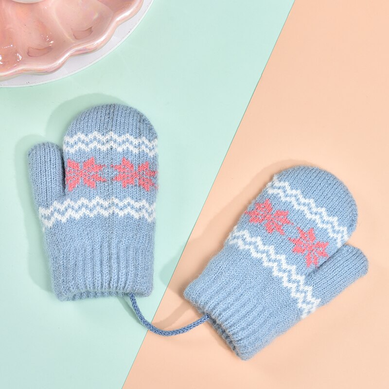 Winter gebreide kinderhandschoenen warme zachte konijnenwol cartoon kinderhandschoenen kindervingerhandschoenen voor jongens en meisjes: Blauw