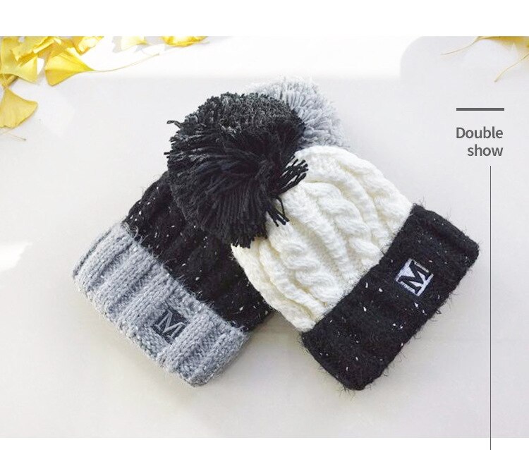 Geborduurde letters effen kinderwintermuts wollen streep gebreide kindermuts gehaakte meisjesmutsen winter jongensmuts babymutsen