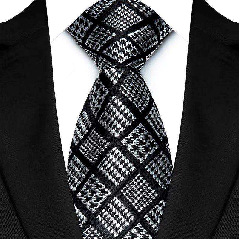 Corbata de lujo de 8CM para hombre, corbata lisa de rayas de puntos de Color gris plateado para novio, corbata tejida de Jacquard para de boda de negocios