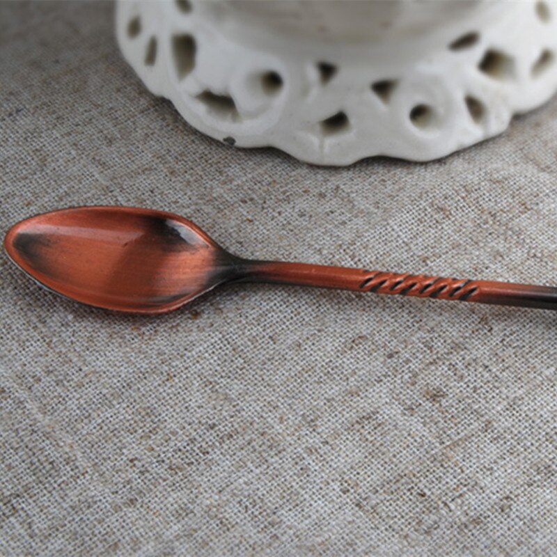 Cucharilla de café de cristal de aleación Retro, cuchara pequeña para postre, de recuerdo de té de la tarde: Red copper / 6pcs