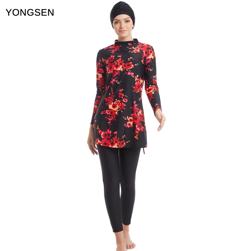 Yongsen plus size muslim badetøj burkinis kvinder badedragt langærmet hijab beskeden stil muslimah tøj islamisk svømmetøj