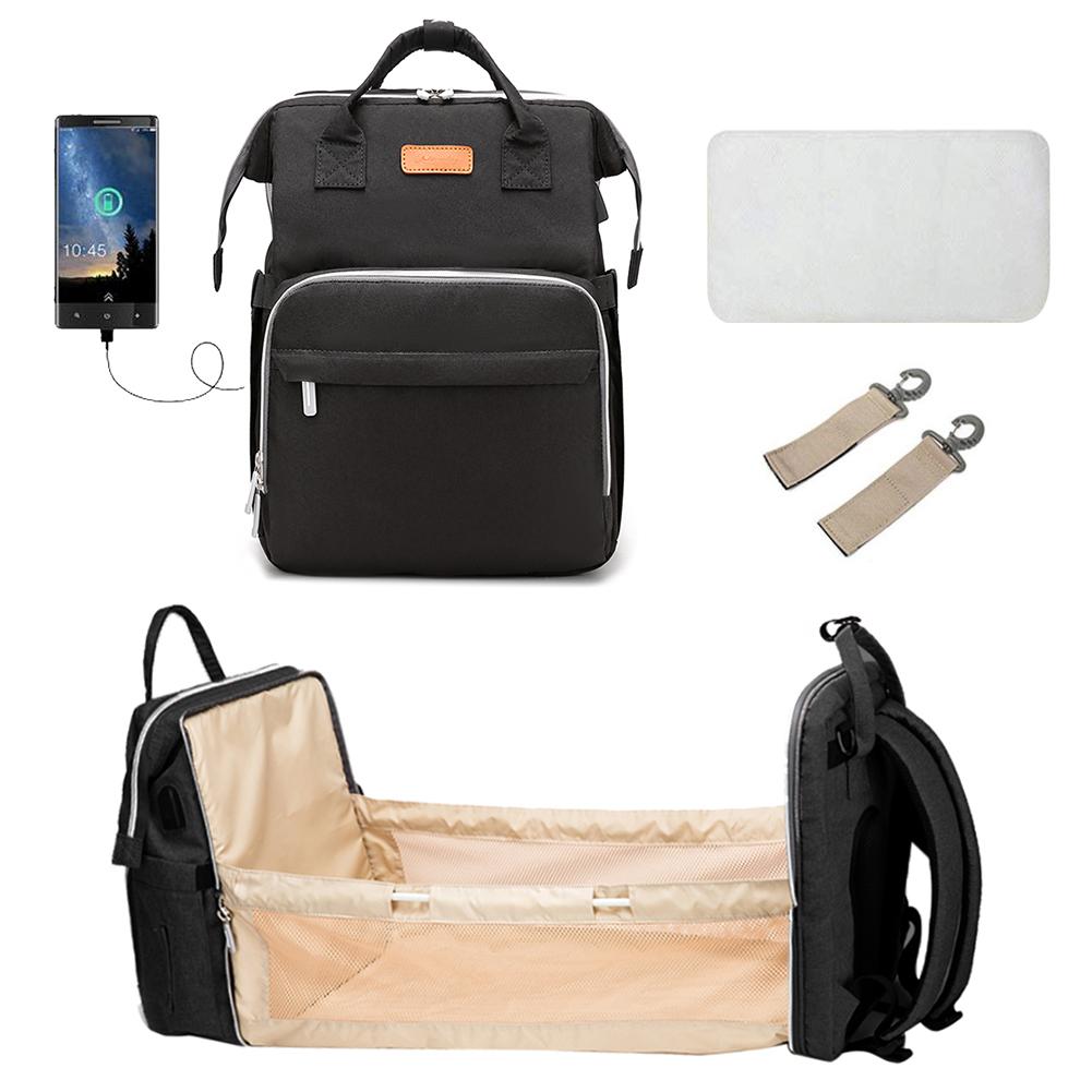 Baby Care Nappy Bag Moms Baby Bag Maternity Diaper Bag Backpack Waterproof Maternity Diaper Backpack With USB Changing Pad: Black