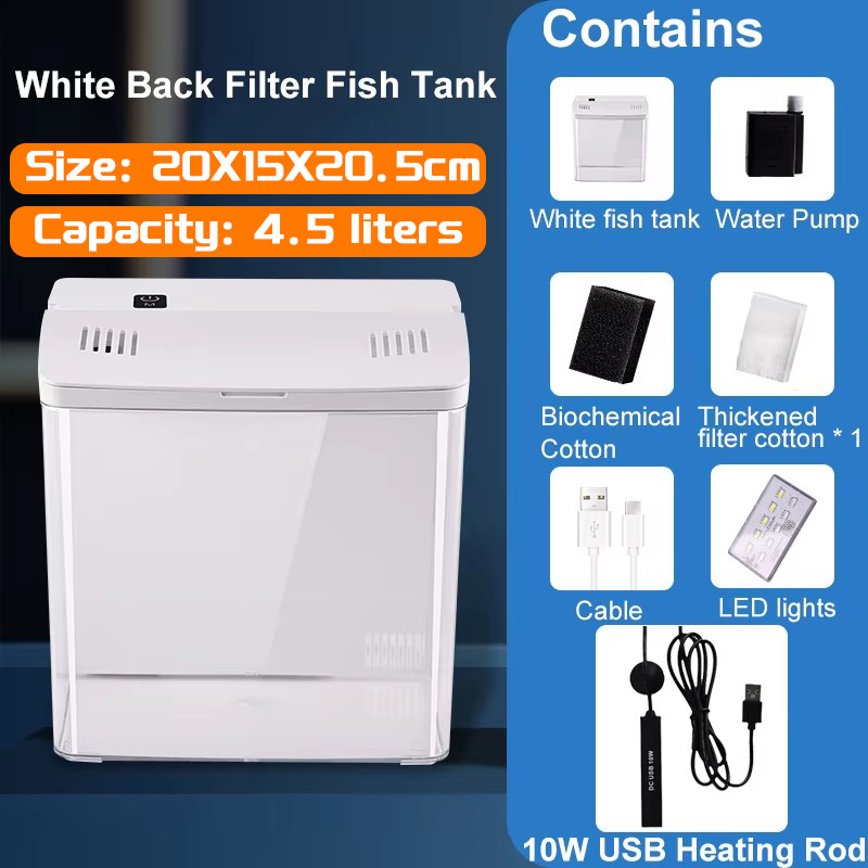 Aquarium Klein Mini Aquarium Thuis Vis Aquarium Zelfcirculerend Terugfilter Met Verlichting En Golfpompen Aquarium Kits: Sky Blue