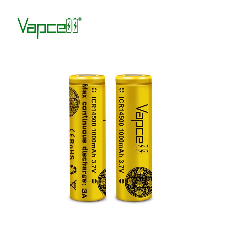 2pcs Vapcell 14500 battery 1000mah 3A mini lithium battery ICR14500 14500p For flashlights small power tools: 2pcs battery