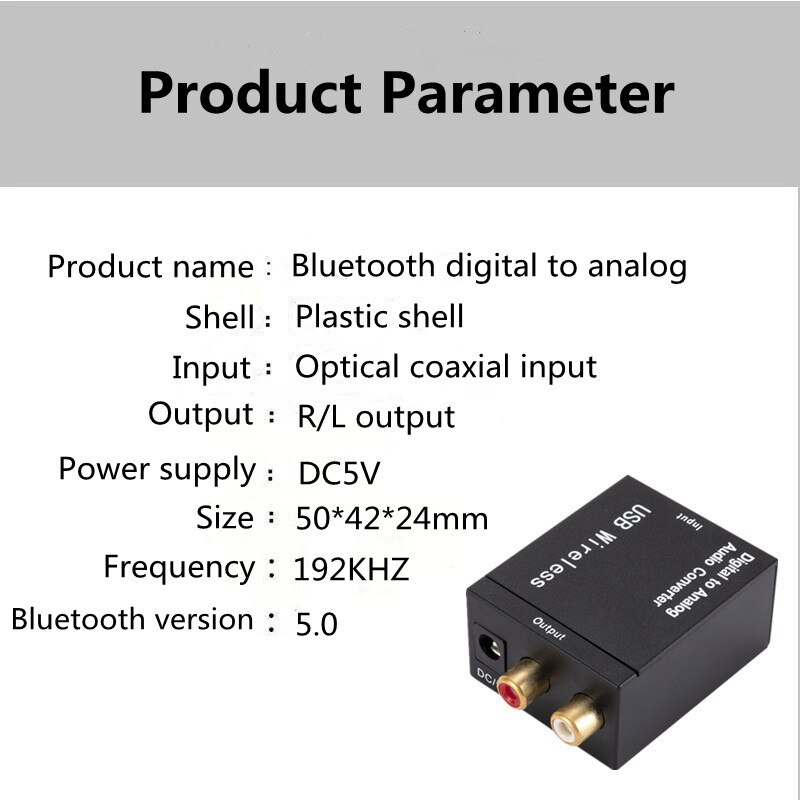 Digitale Audio Analoog Converter Bluetooth 5.0 Optical Fiber Toslink Coaxiale Signaal Naar Rca R/L Audio Decoder Dac versterker