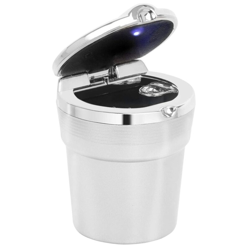 Car Ashtray with Lid - Portable Travel Car Ashtray Self-Extinguishing - Made of Fire Resistant Plastic: Silver