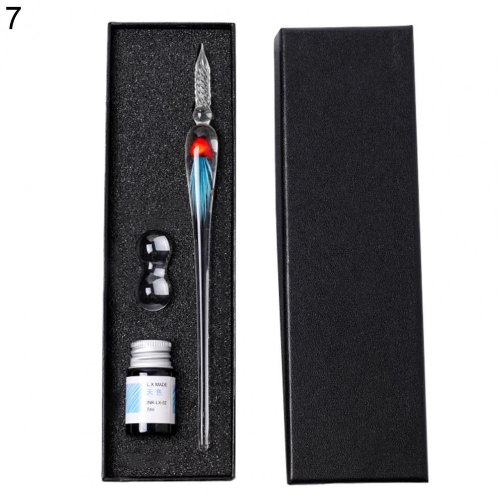 1 Set Dip Pen Beautiful Ergonomic Handle Jellyfish Pattern Drawing Calligraphy Glass Pen Kit for: 7