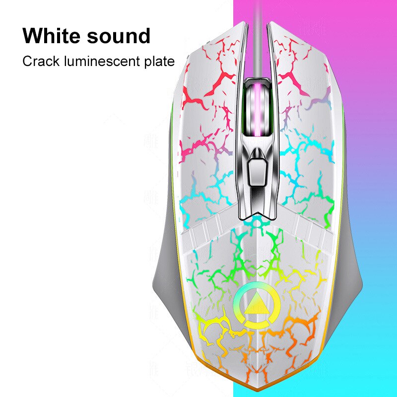 1pcs Wired Gaming Mouse Metal Wheel 4 Button Luminous Mouse USB Portable Fashionable Office Gaming Use Computer Accessories: cracks white