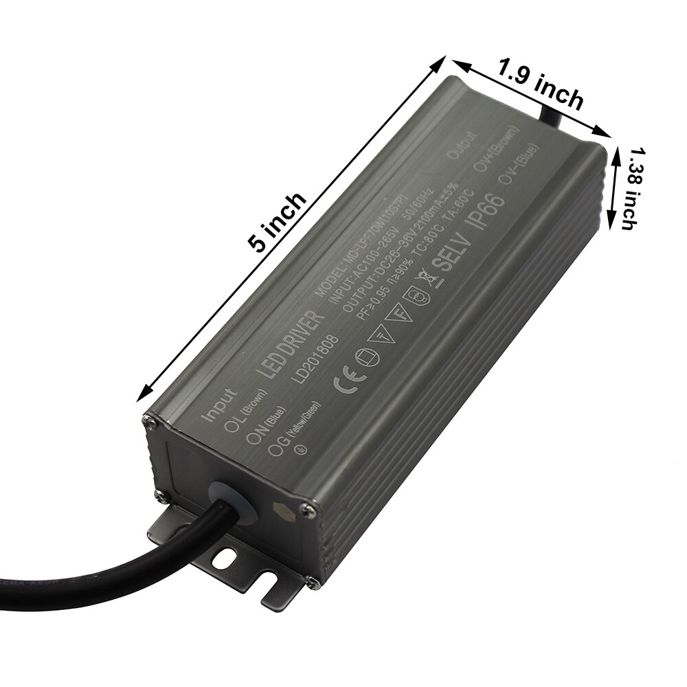 Aluminium IP66 70W Led Driver 2100mA Ac 100-265V Voeding Verlichting Transformator Drivers Ballast Voor Spotlights/Straat Lampen