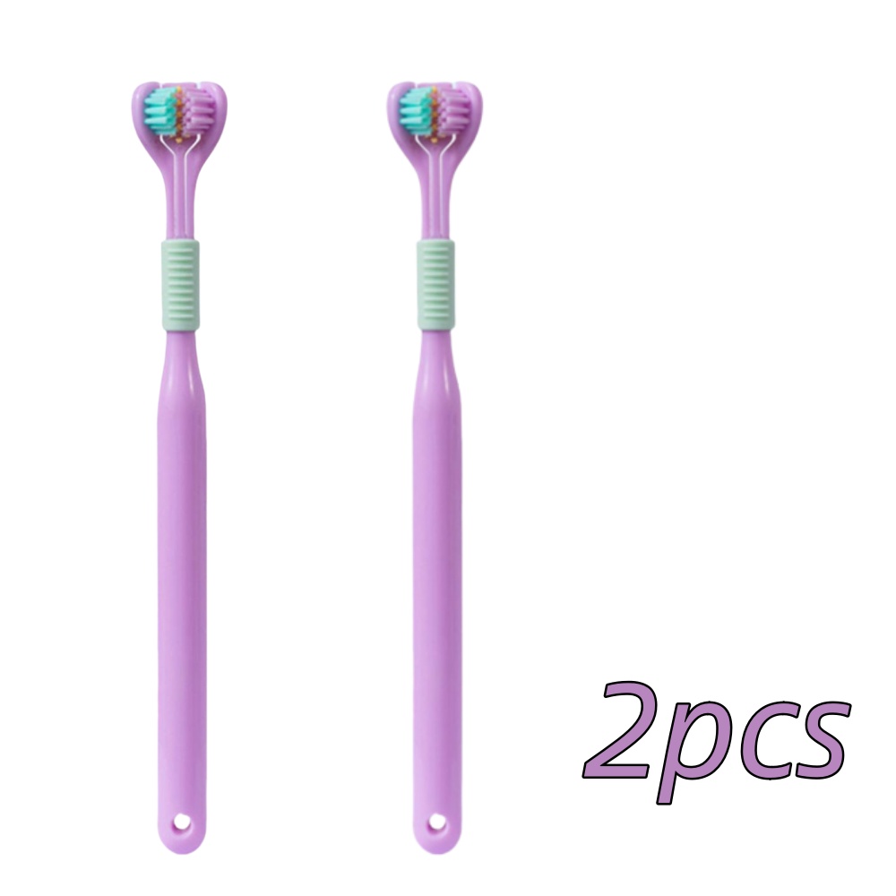 Cepillo de dientes de 3 lados de cerdas suaves, limpieza suave, cepillo de dientes para adultos para el cuidado completo de las encías, sensorial para autismo, herramienta de salud bucal, 4 Uds.: Plata