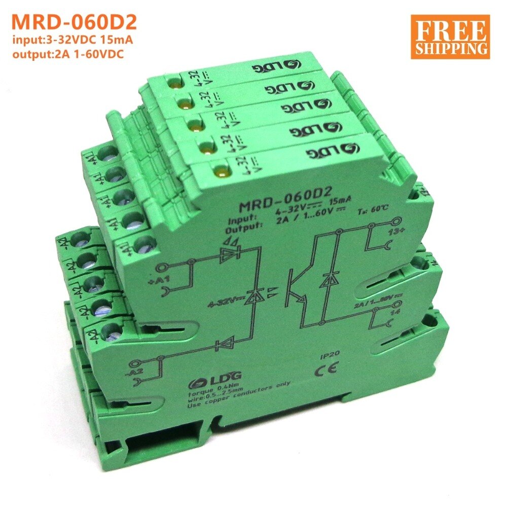 5 stk mrd -060 d 2 innovativ ledet-indikasjon 2a inngang : 5v 12v 24v likestrøm ssr fast sate relégrensesnitt din skinne relémodulbryter