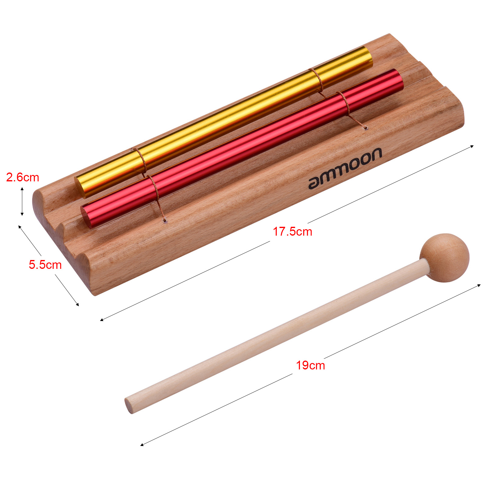Ammoon-campanilla de meditación de 7 tonos para niños, campanilla de viento colorida, Juguete Musical educativo, instrumento de percusión con mazo: 2-Tone