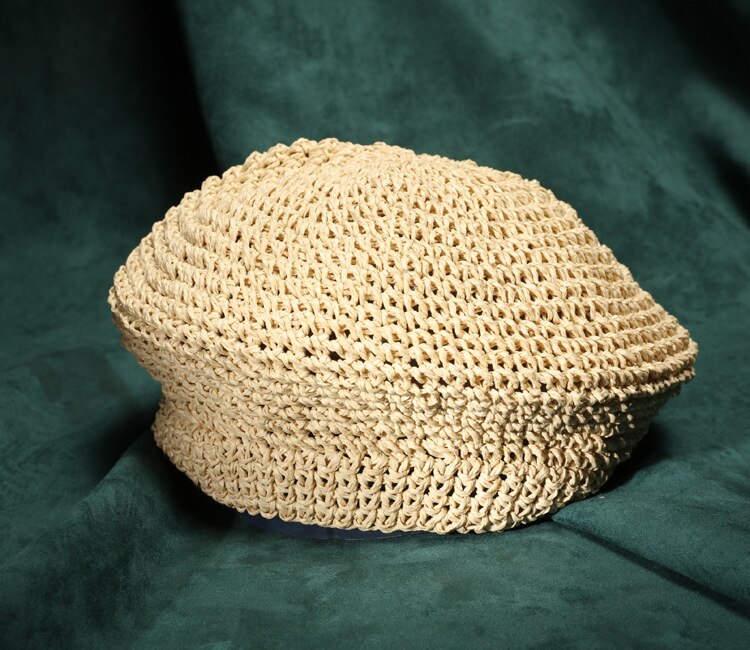 Boina de paja japonesa para mujer, sombrero de pintor, sombrero de paja transpirable, boina informal para mujer de verano: Beige