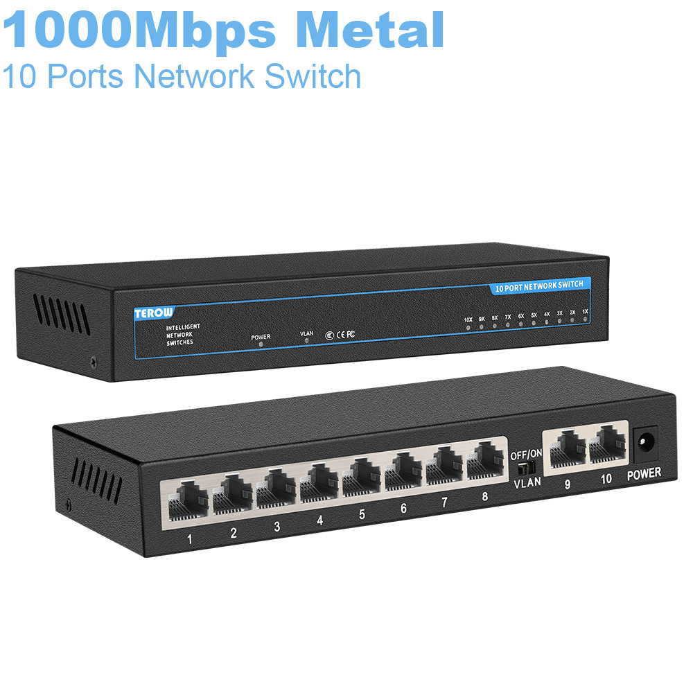Switch Gigabit a 5 porte e 8 porte TEROW, switch di rete Ethernet 10/100/1000 Mbps con 802.3at/af, design silenzioso plug-and-play compatto: verde