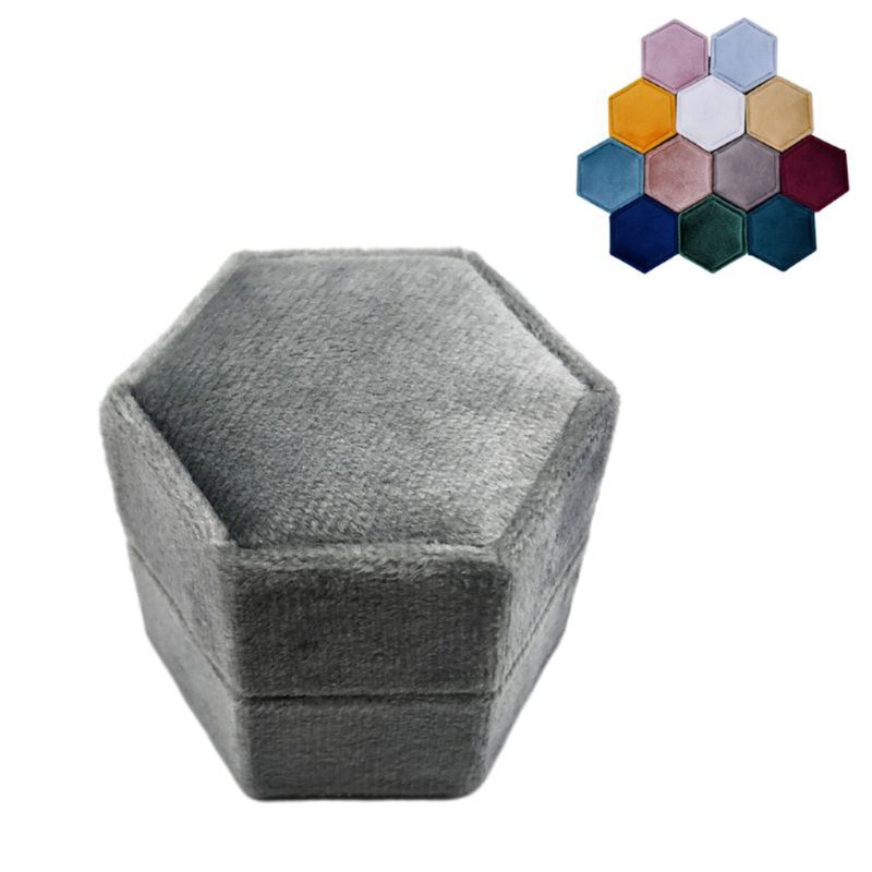 Caja de anillos única de terciopelo caja de anillo hexagonal de San Valentín con tapa desmontable: B