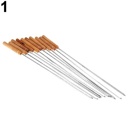 10/12 stk utendørs piknik bbq grill spyd stek pinne rustfri nål bbq steke nål med trehåndtak: Default Title