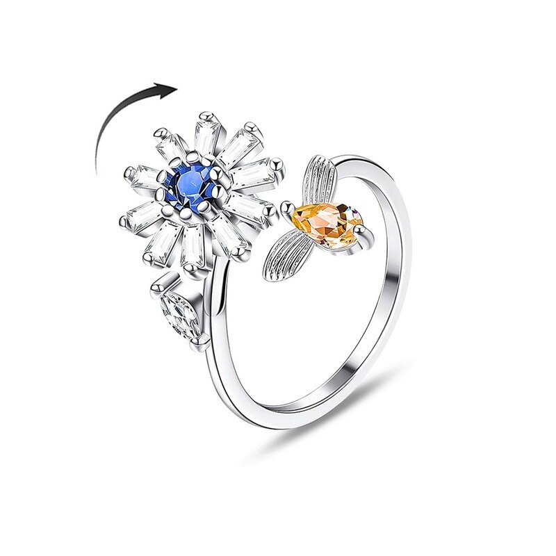 Bague ajustable en Zircon pour femme et adolescent, bijou pour l&#39;anxiété, tournesol, marguerite, de saint-valentin,: simple blue