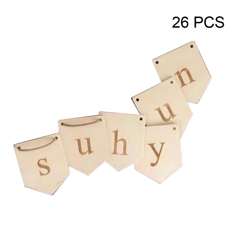 28EC – étiquette en tranches de bois naturel, avec corde, lettres en bois de tilleul, pour carte, bannière suspendue, 1 ensemble: 26 small flags