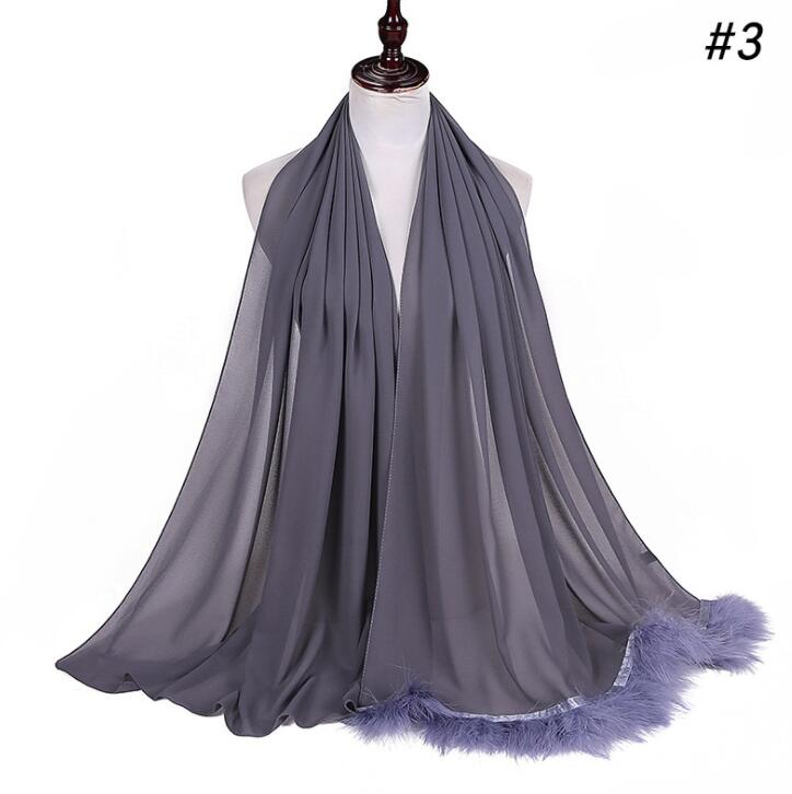 Feather Chiffon Scarf Hijab Plain Bubble Chiffon Scarf Women Popular Scarves Shawl Muslim Turban 72x175cm: COLOR 3