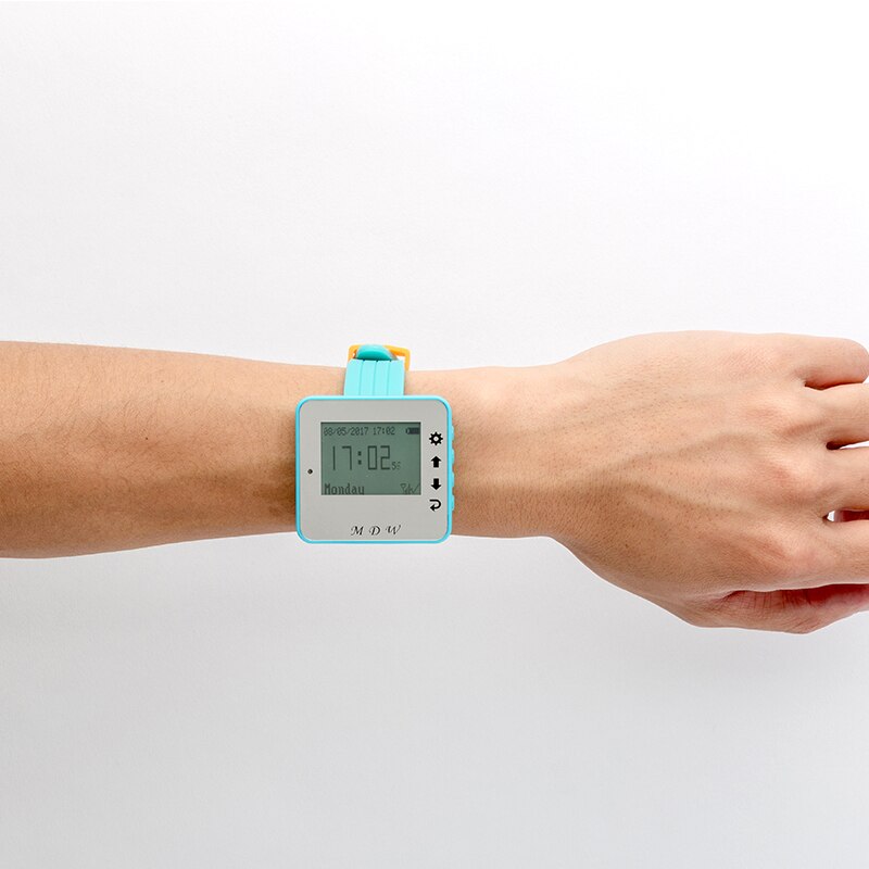 Mindeiwn Most Cheap Wireless Restaurant Pager Waterproof Waiter Call Button Pager And Receiver LED Screen Wrist Watch Pager