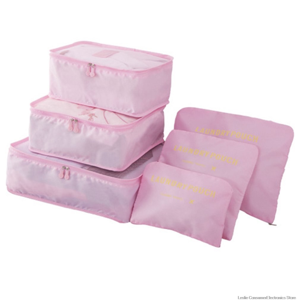 6 Pcs/set Nylon Packing Cubes Set Travel Bag Organizer Large Capacity Travel Bags Hand Luggage Clothing Sorting First Aid kits: Gray
