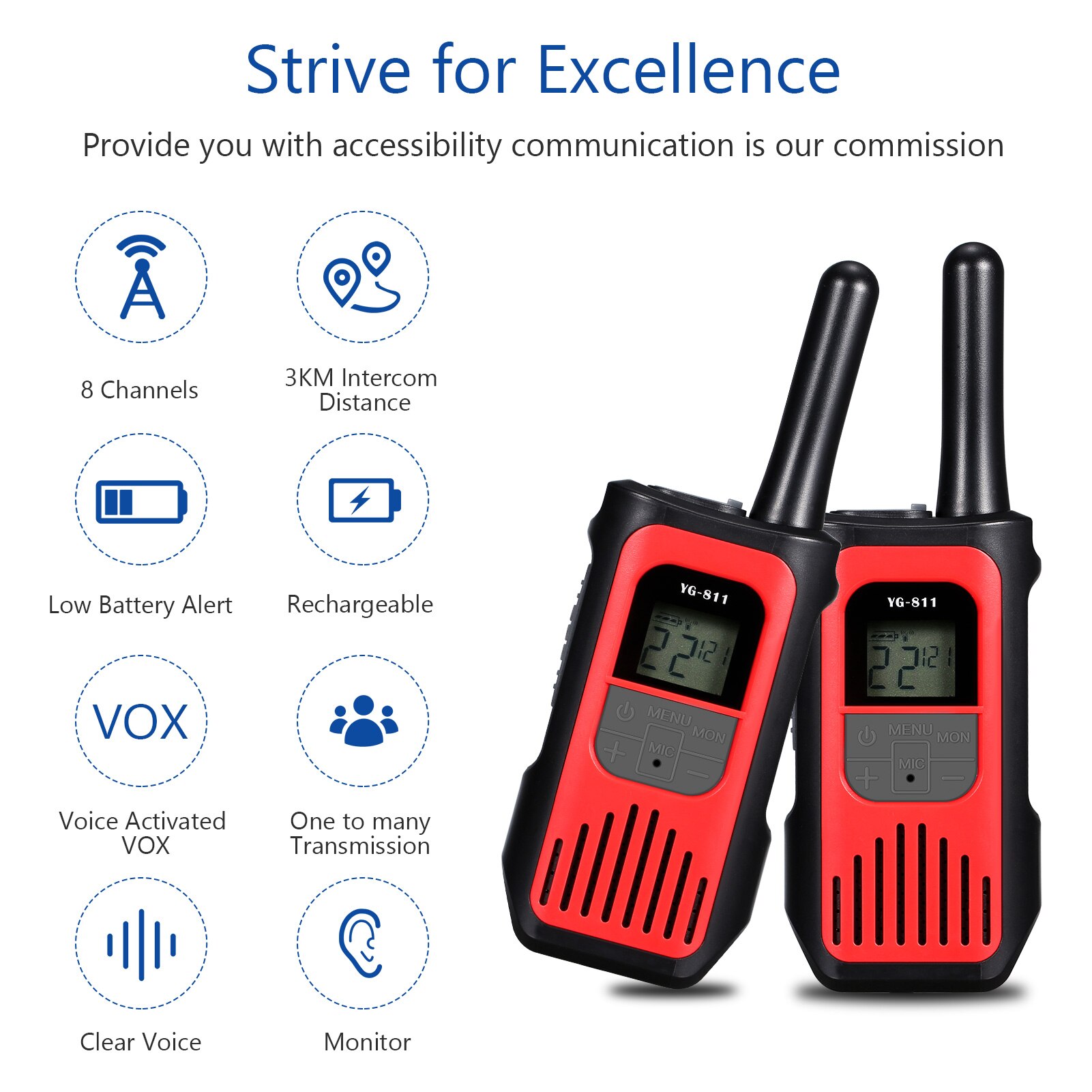 Volwassenen Kids Walkie Talkies Lange Bereik 22 Kanaals 0.5W Twee Manier Radio Voor Familie Outdoor Activiteiten Camping Wandelen, fietsen: Rood / EURO