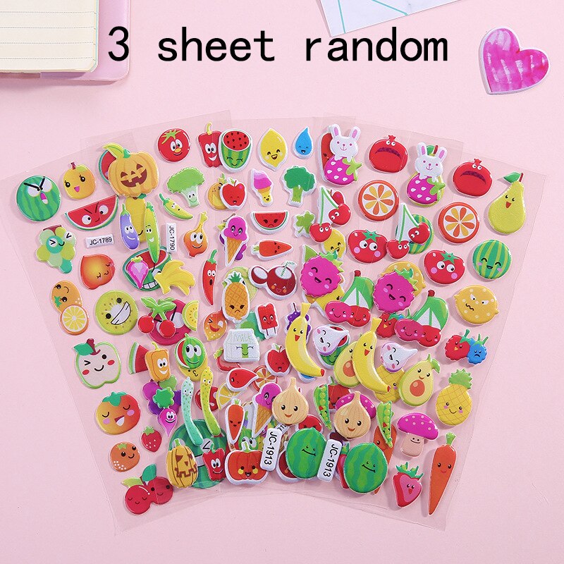 10/5/3/1 sheets 3D cartoon animal number letter bubble stickers waterproof strong sticky DIY fridge magnet for home decoration: 3 sheet random