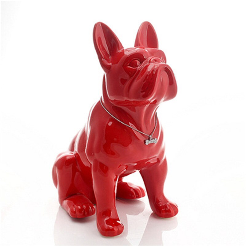 MODERN SIMPLE SIMULATION ANIMAL CERAMICS PET DOG FRENCH BULLDOG STATUE LIVING ROOM ENTRYWAY DECORATION ART&CRAFT X4434: E 19X11X23CM