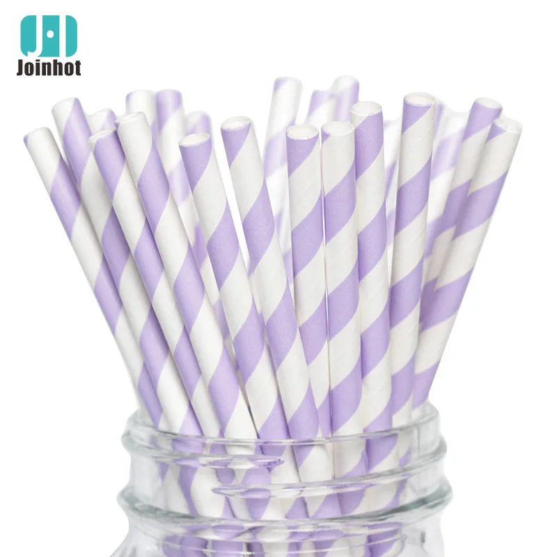 200 Biodegradable Paper Straws Assorted Rainbow Colors Striped Drinking Straws for Juice birthdays partys: VIOLET/紫罗兰
