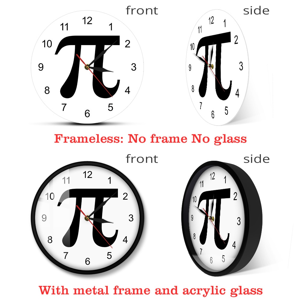 3D Pi Symbol Geek Pi 3,14 Silhouette Reloj de pared signo matemático Pi 3,14 Life of Pi minimalista Reloj de pared de matemáticas Chic de matemáticas