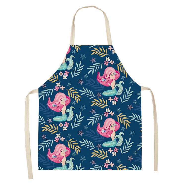 kid apron Kawaii Girl Mermaid Printed Sleeveless Aprons Kitchen Women Cotton Linen Pinafore Home Cooking Baking Waist Bib: 3 / 38x47cm