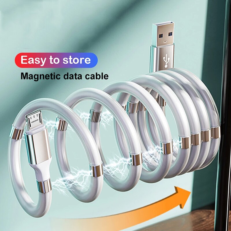 Magic Rope Magnetic 5A Data Cable Micro USB Type C Superfast Charging Cord For Huawei P50 Lite Samsung S21 Xiaomi Mi USB-C Wire