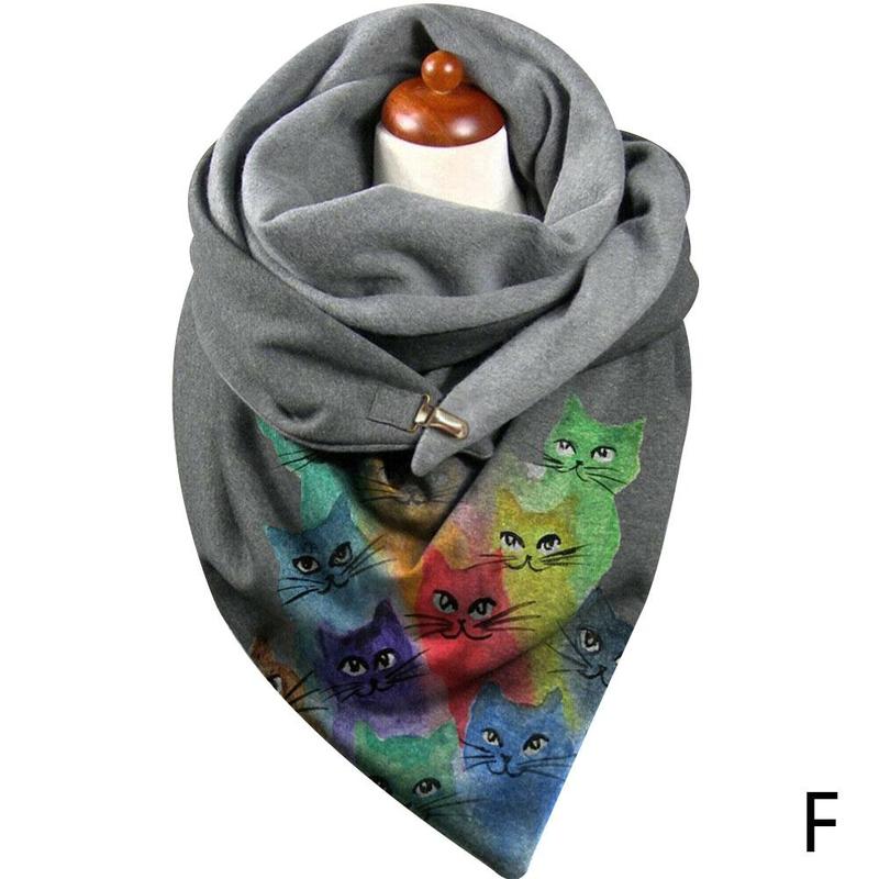 All-match casual kerstprint dikke warme sjaal rond kattenknoopsjaal voor dames kerst: F