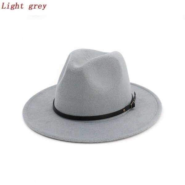 Mænd / kvinder vintage bredkant hat hat kirke fest damer følte jazz cap cowboy fest hat: Lysegrå
