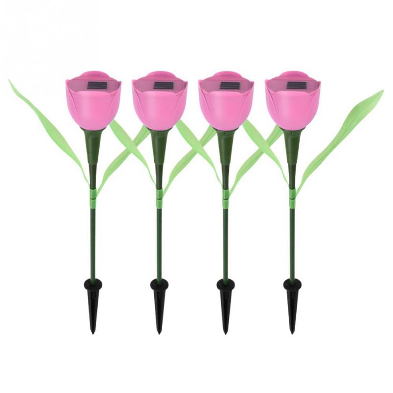 8 farger utendørs hage solcellelys solcelledrevet led tulipan hjemme plenlampe landskap natt blomsterlampe 1pc: Rosa
