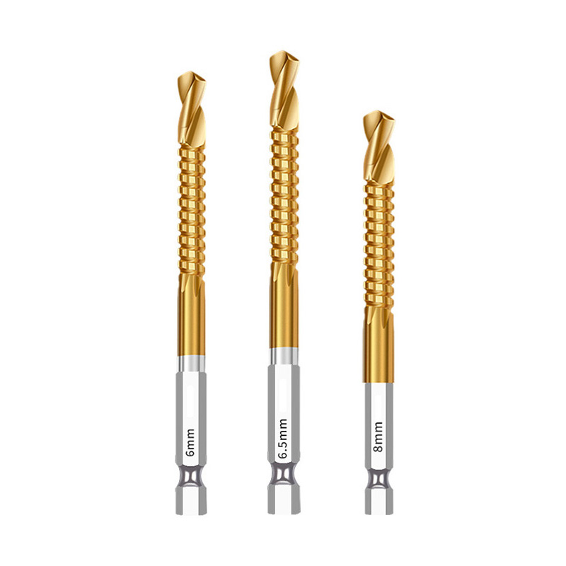 Brocas helicoidales de vástago hexagonal HSS, grifo de corte ranurado dentado, sierra en espiral, sierra perforadora de madera, Metal y plástico, taladro de titanio, 3/6 Uds.: Azul