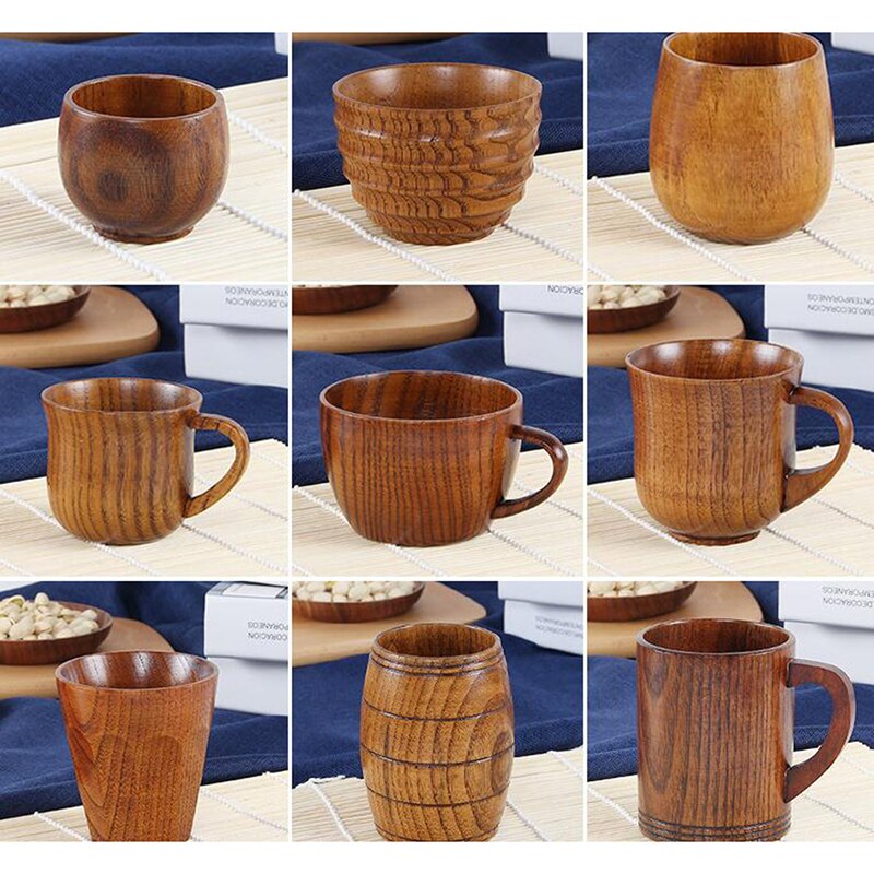 Copo de madeira natural clássico artesanal grande barriga cerveja café suco de leite xícara de chá tumbler