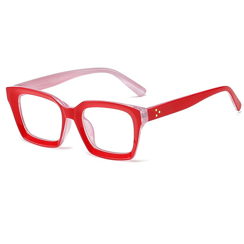 HBK Square Eyeglasses Frame Women Optical Clear Glasses Frame Brand Plain Eye Glasses Oculos De Grau Femininos: C02 Red