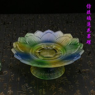 Buddhistiske forsyninger buddhistiske tempelforsyninger kinesisk stil efterligning glas lotus frugtplade frugtplade til frugtplade: -en / 7 tommer