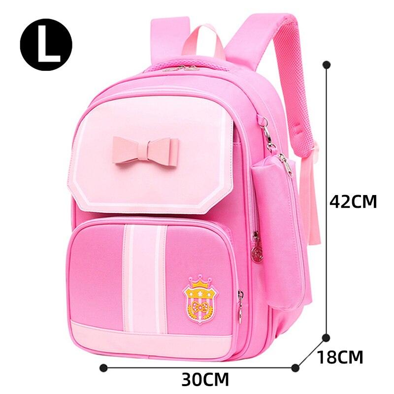 Rugzak voor basisschoolmeisjes, waterdicht, roze oxford-stof, schooltas voor kinderen, rugzak voor meisjes, schattige strik voor kinderen: K -08- roze-l