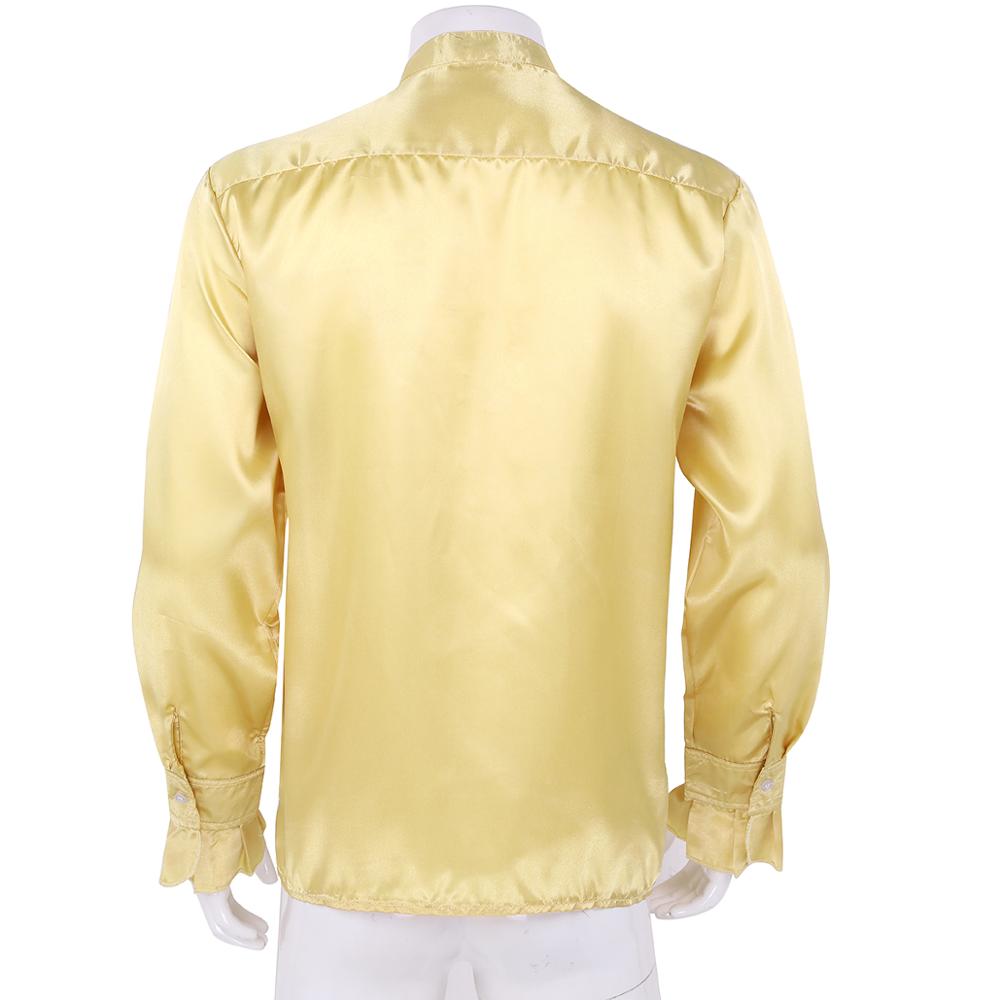 Vêtements pour hommes Hip Hop fête Clubwear soie col montant avant à volants bouton bas Slim Fit Vintage mariage smoking robe chemises