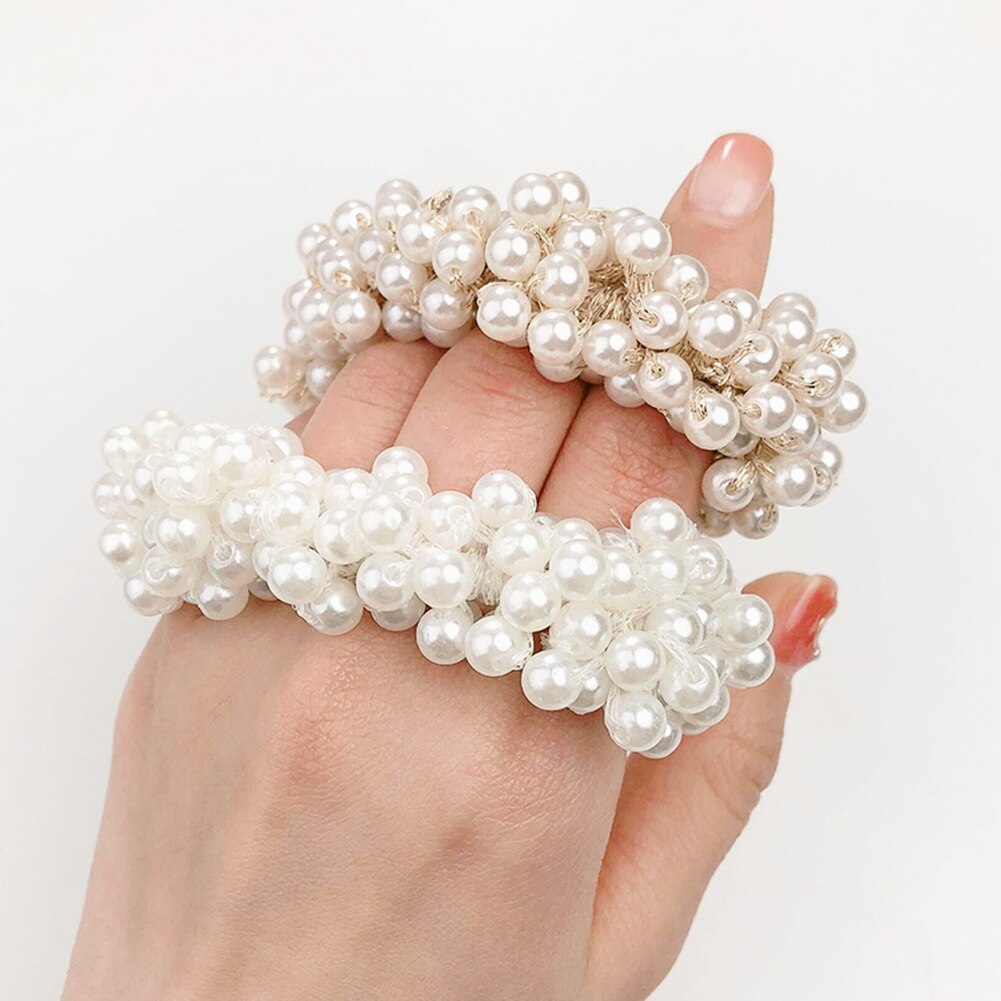 Women Girls Colorful All Pearls Elastic Hair Bands Sweet Hair Ornament Headband Scrunchie Hair Accessories