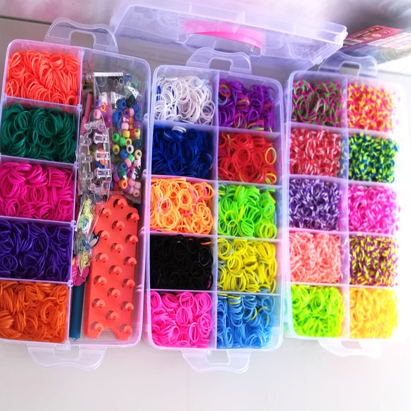15000 stücke 25 farben Regenbogen Gummiband einstellen Handwerk Spielzeug Elastische Armbinde einstellen Weben Maschine Band Gestrickte Figuren Reize Spielzeug
