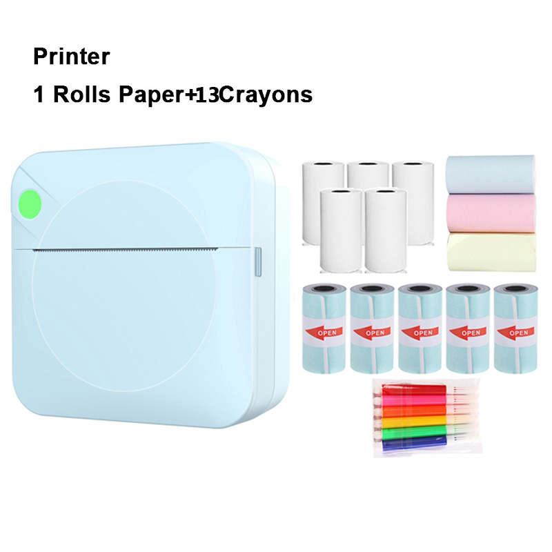 Mini Printer Portable Thermal Printing Machine Bluetooth Mini Photo Picture Label Printer for Android iOS DIY Home Use Printer: C17-BLUE-13PCS