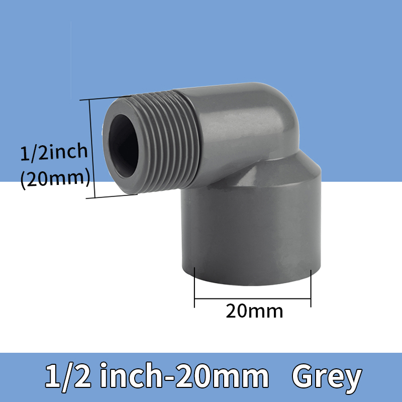 PVC 90° Connector 20 25 32mm To 1/2" 3/4" 1" Equal Reducer Coupling Male Thread Elbow Joint Aquarium Garden Irrigation Fittings: Blue / 1/4''