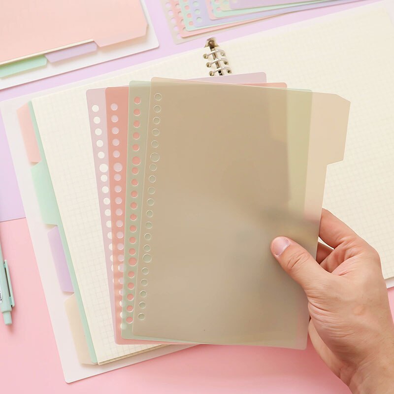 4 Sheets A4 A5 B5 Notebook Page Binder Candy Color PP Loose-leaf Cover Index Divider Separator Notebook Accessories