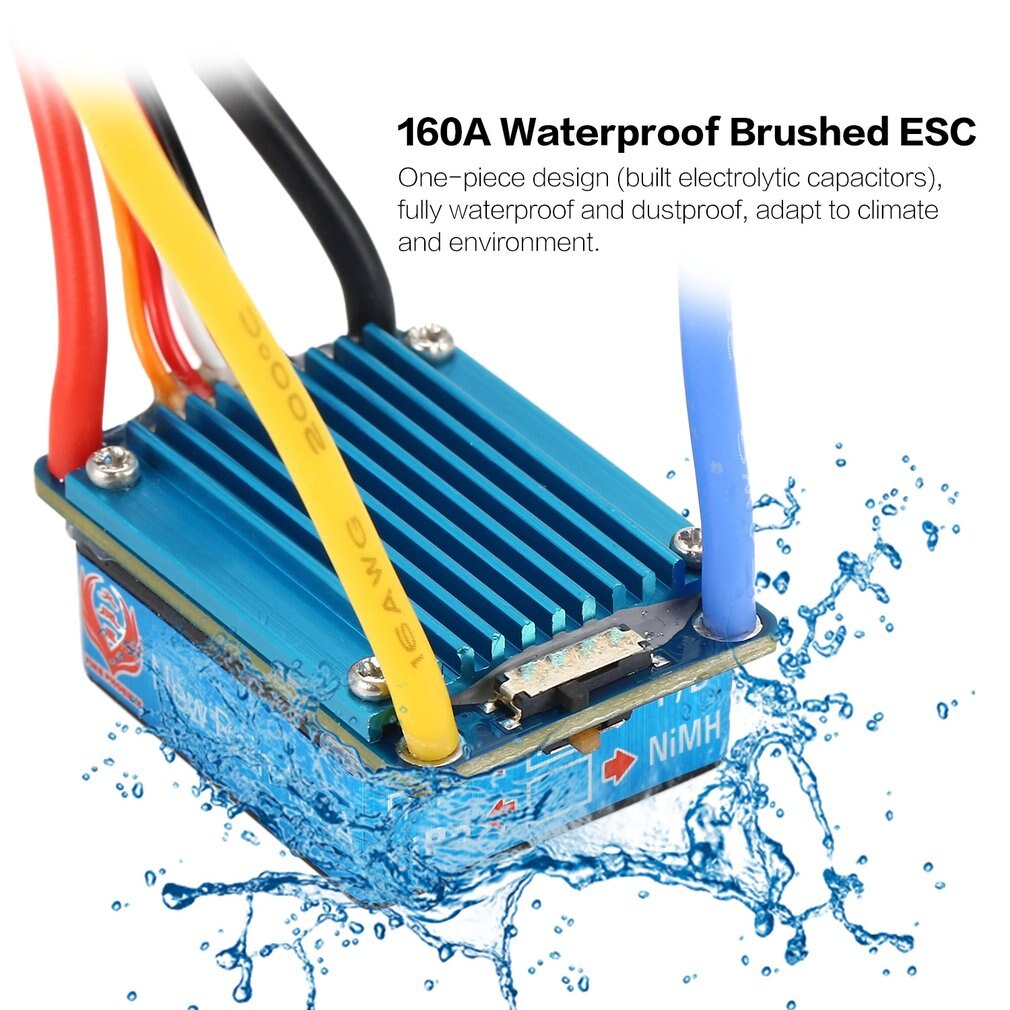 Waterproof Brushed ESC 160A 3S with 5V 1A BEC T-Plug For 1/12 RC Car T Plug Multiple Protection Bidirectional operation mode