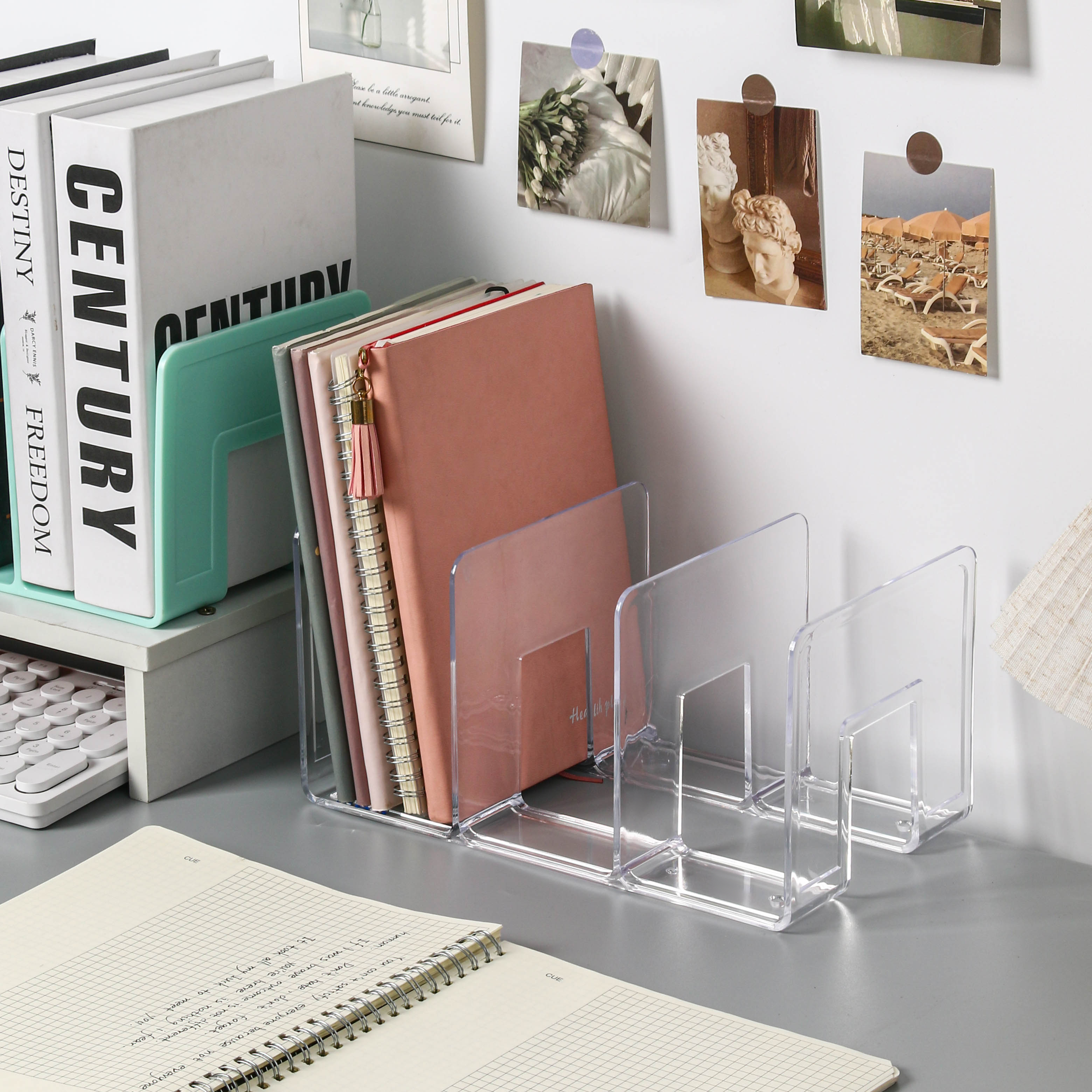 Transparent bookshelf, student desktop storage, partition rack, book filing, newspaper rack, office data rack, stationery baffle: Clear